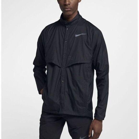 NIKE Mens Run Division Snap-Front Lightweight Jacket NEW $160 Nylon Black Sz L - Picture 1 of 16